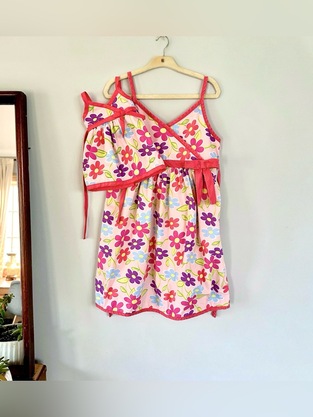 Youngland Dollie & Me Girls Dress + Matching Doll Dress Size 5 Floral Pink